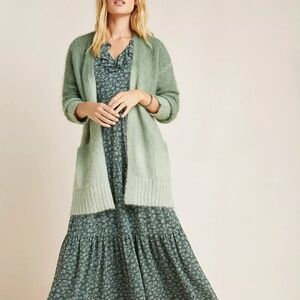 Anthropologie Jenee Dip Dyed Mossy Green Ombre Aplaca & Merino Wool Cardigan S